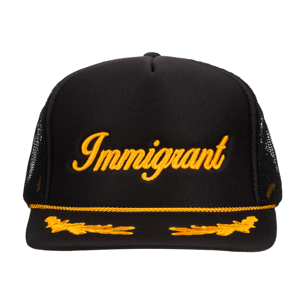 "Immigrant Patriot" OG Snapback Trucker Hat - Black/Gold