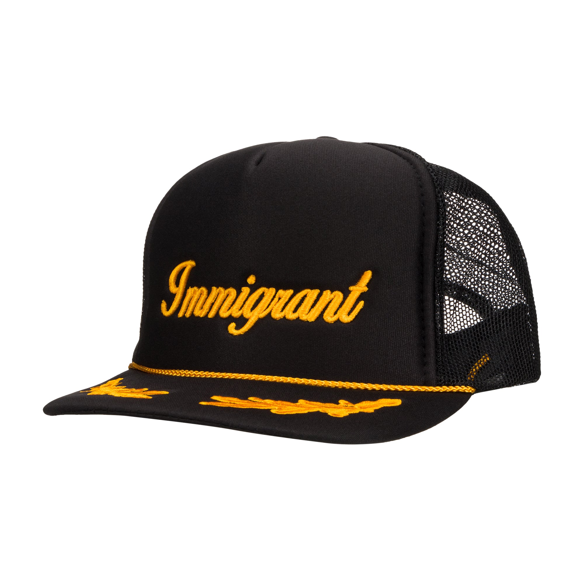 "Immigrant Patriot" OG Snapback Trucker Hat - Black/Gold