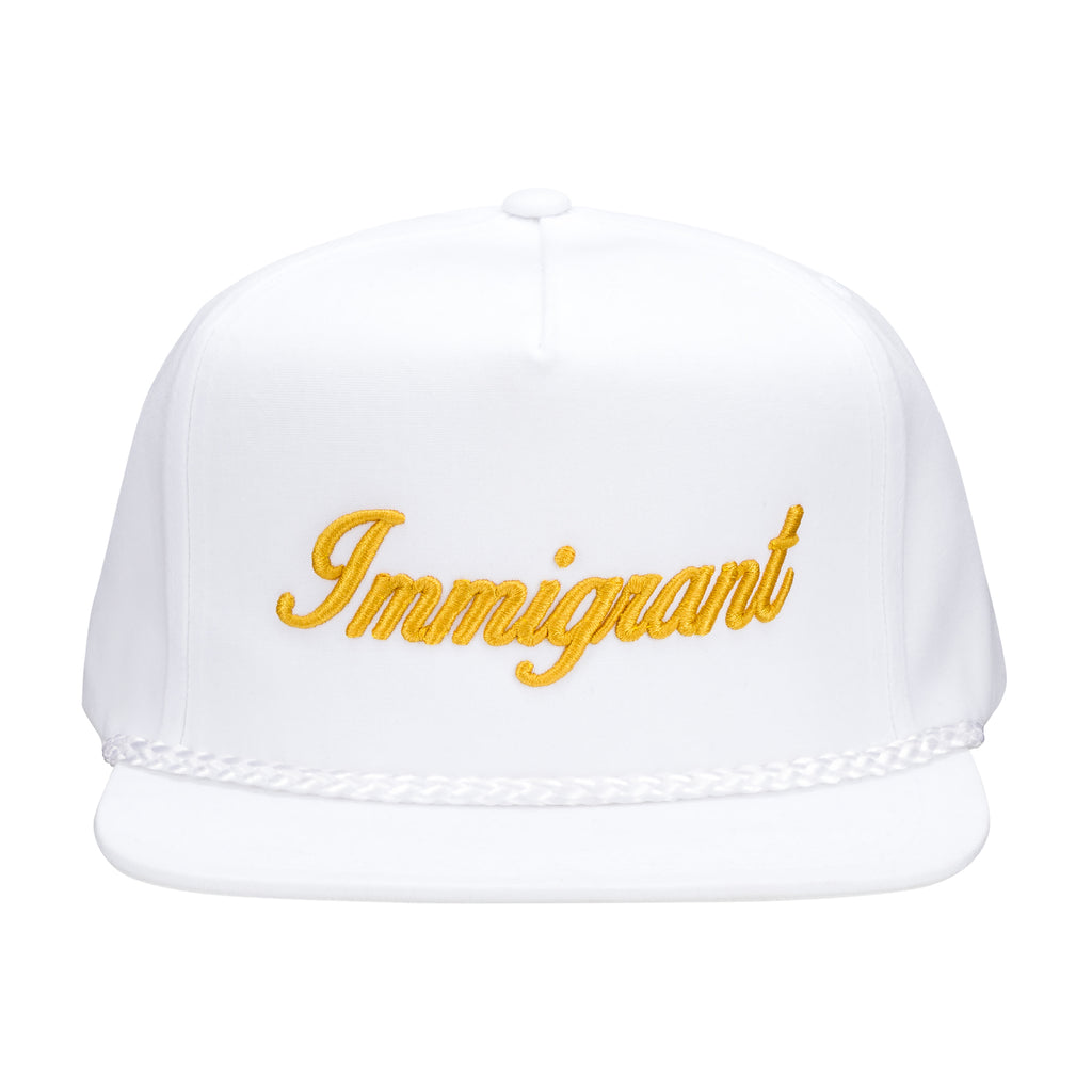 "Immigrant" OG Classic Flat-Bill Snapback - White/Gold