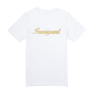 "Immigrant" Unisex Crewneck T-Shirt - White/Gold