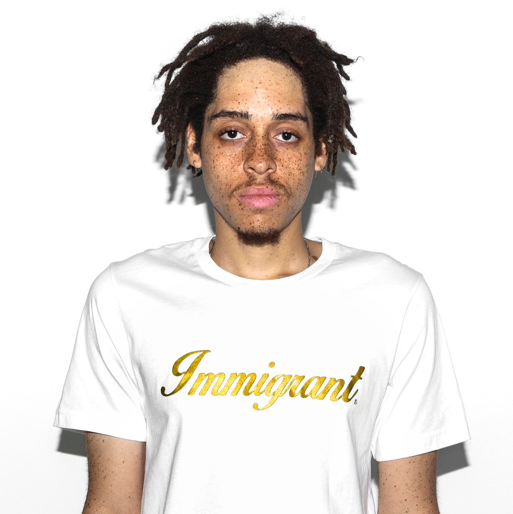 "Immigrant" Unisex Crewneck T-Shirt - White/Gold